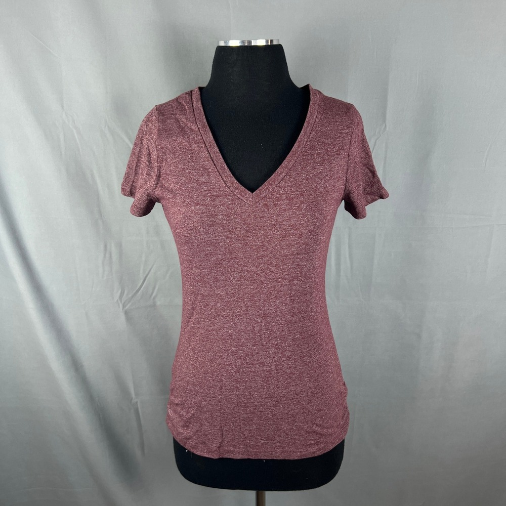 Mossimo Supply Co T Shirt Womens S Heathered Burgundy Cotton V Neck Short Sleeve